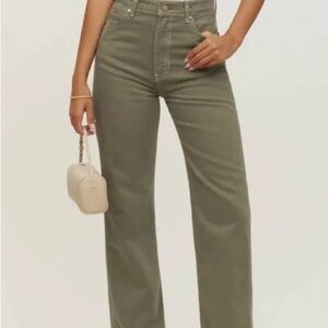 Reformation High Rise Olive Jeans